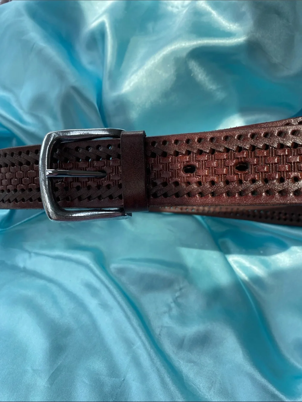Classic Men’s Woven Style Leather Belt Dark Brown
